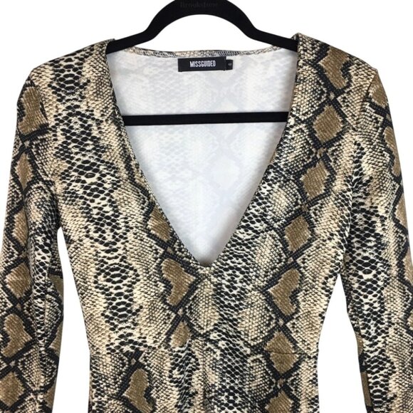 Missguided MobWife Snake Print V-Neck Long Sleeve Bodycon Dress Women's Size 6 - Picture 2 of 7